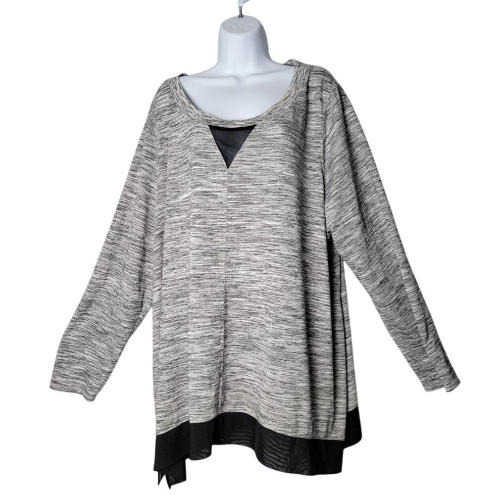 LIVI Active Gray Long Sleeve Tunic Top 26/28 Plus Size‎ Mesh Detail Hem Slouchy